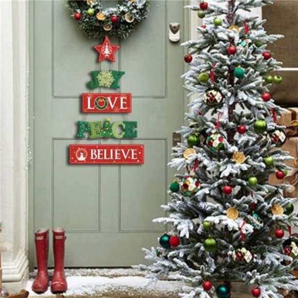 Joy Love Peace Christmas Indoor Outdoor Decoration,Hanging Christmas,20.4"X12.6" - Picture 3 of 6